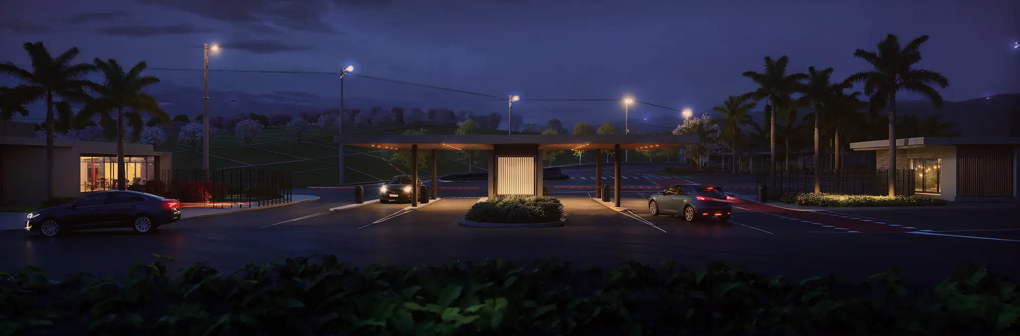 Portaria Origem Mogi — visão noturna