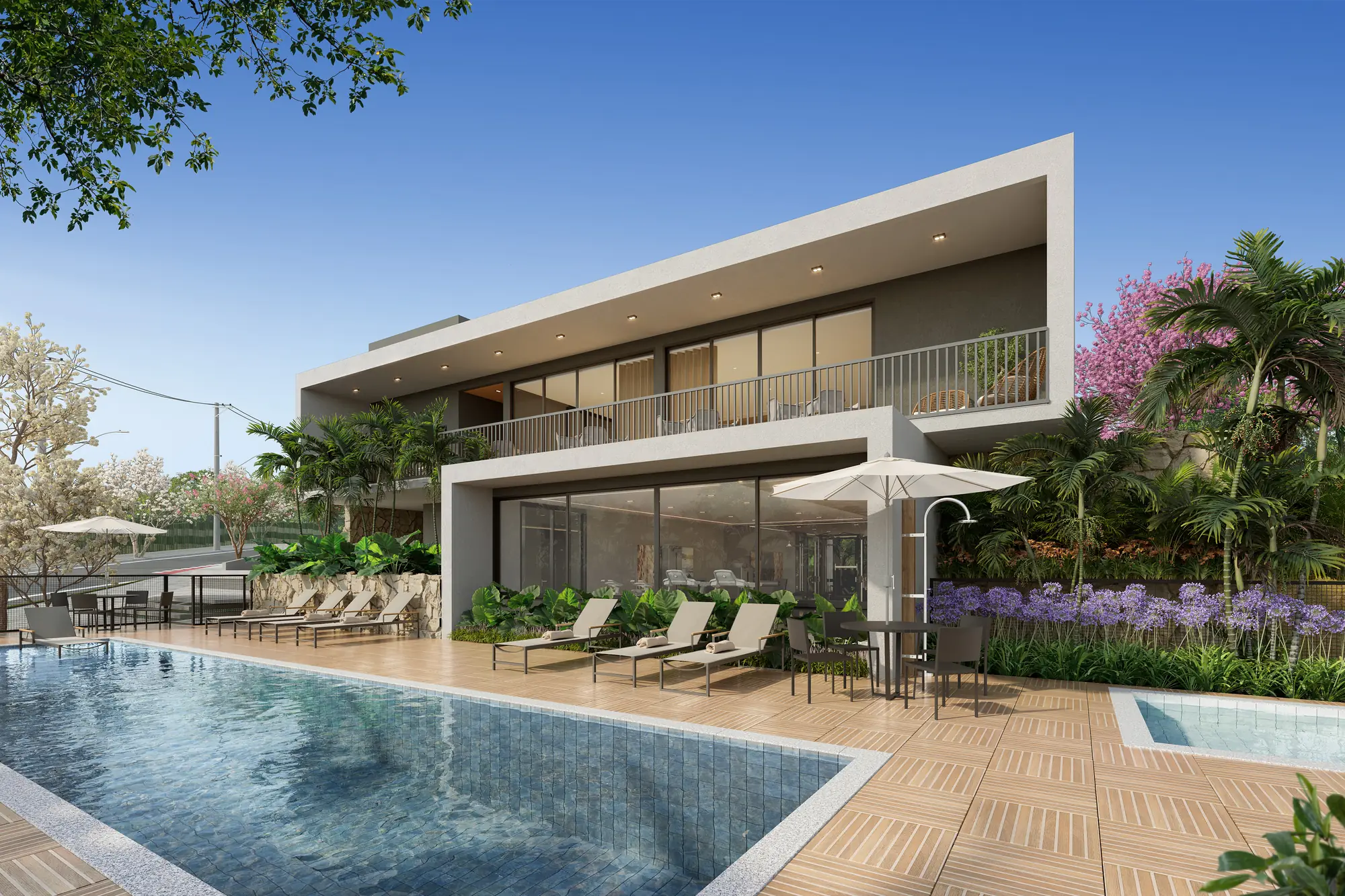 Piscina adulto com deck molhado — Club House Origem Mogi